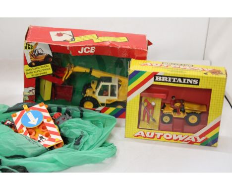 TWO VINTAGE BRITAINS 1:32 SCALE MODELS TO INCLUDE A JCB LOADALL NO. 9519, AN AUTOWAY TIPPING DUMP TRUCK NO. 9810 PLUS A QUANT