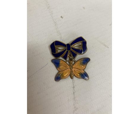 A RARE 1930'S ART DECO ENAMEL BUTTERFLY BROOCH