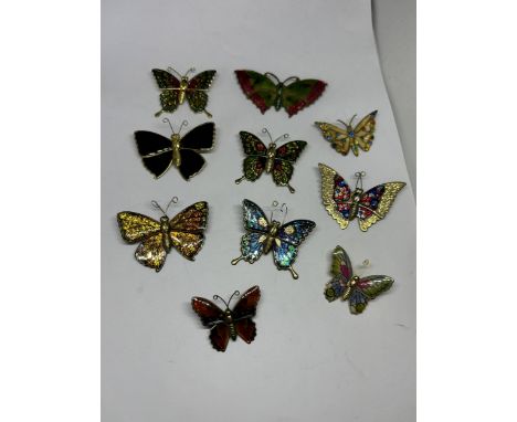TEN BUTTERFLY BROOCHES TO INCLUDE ENAMEL EXAMPLES