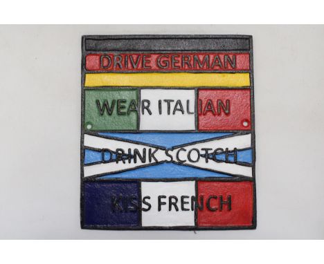A CAST GERMAN, ITALIAN, SCOTCH AND FRENCH SIGN