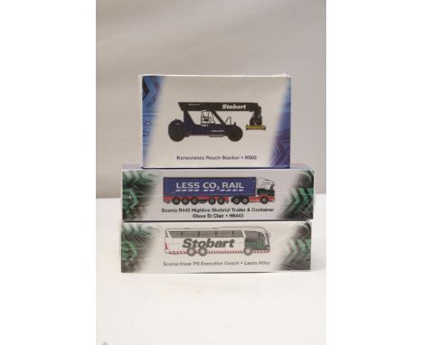 THREE ATLAS EDITIONS SPECIAL EDITION COLLECTOR'S MODELS 1/76 SCALE TO INCLUDE, A KONECRANES REACH STACKER, SCANIA HIGHLINE SK