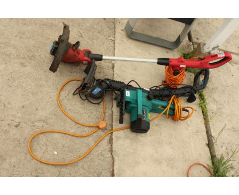TWO ELECTRIC GARDEN STRIMMERS AND AN ELECTRIC TESCO CHAINSAW BODY