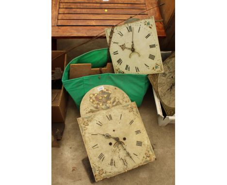 AN ENAMEL EIGHT DAY LONGCASE CLOCK FACE AND ENAMEL 30 HOUR CLOCK FACE, BOTH WITH MOVEMENTS