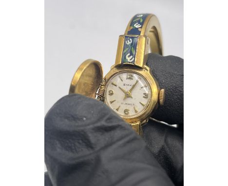 A LADIES' VINTAGE EMKA BANGLE WRISTWATCH