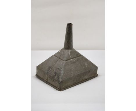 A LARGE VINTAGE METAL OIL/PETROL FUNNEL