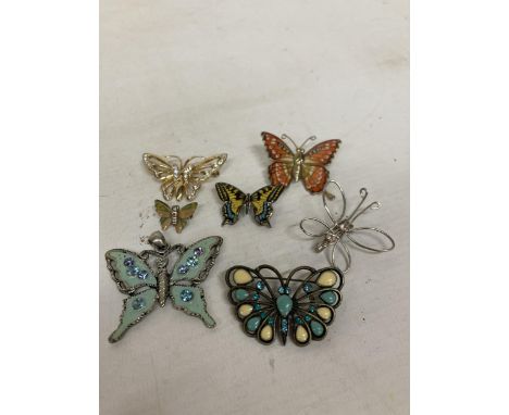 SIX VINTAGE BUTTERFLY BROOCHES AND BUTTERFLY PENDANT