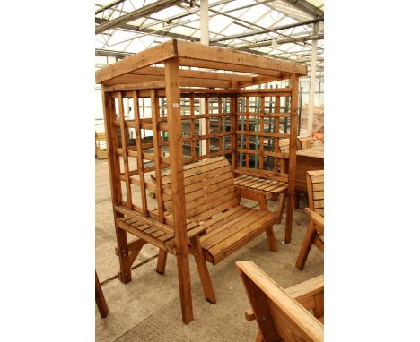 AN AS NEW EX DISPLAY CHARLES TAYLOR GARDEN ARBOUR WITH TWO SEATER BENCH *PLEASE NOTE VAT TO BE PAID ON THIS LOT*