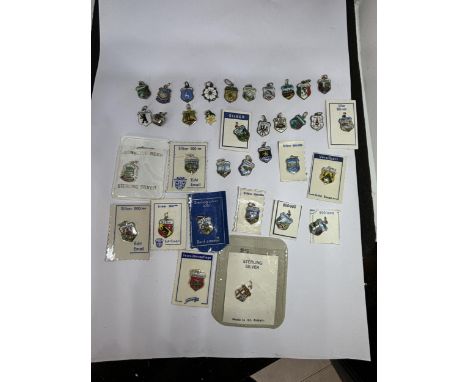 THIRTY FIVE SILVER CHARMS SOME ENAMEL