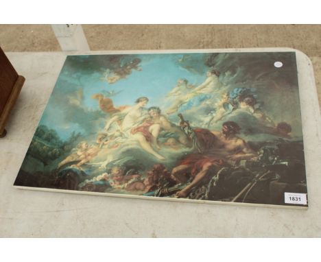 A LARGE DECORATIVE CERAMIC TILE WITH CHERUB DESIGN