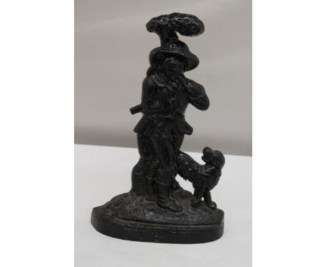 A VINTAGE CAST MAN AND DOG DOOR STOP, HEIGHT 38CM