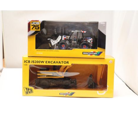 TWO BRITAINS 1:32 SCALE MODELS TO INCLUDE A JCB JS200W EXCAVATOR AND A JCB LIMITED EDITION AGRIPRO LOADALL - BOTH AS NEW IN B