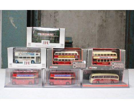 SEVEN MODELS OF BUSES TO INCLUDE CORGI, ETC