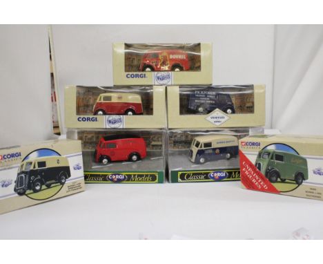 EIGHT CORGI MODELS OF MORRIS J VANS - ALL AS NEW IN BOXES