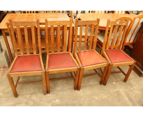 A SET OF FOUR LIGHT OAK MID 20TH CENTURY DINING CHAIRS