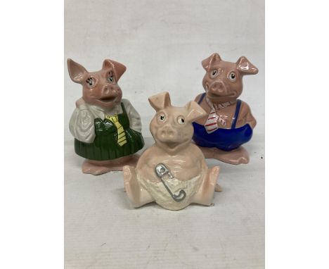 A SET OF VINTAGE WADE NATWEST PIGS - COUSIN MAXWELL, BABY WOODY AND SISTER ANNABEL