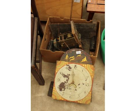 AN ENAMEL 30 HOUR LONGCASE CLOCK FACE WITH MOVEMENT, EIGHT DAY MOVEMENT, THREE WEIGHTS AND THREE PENDULUMS