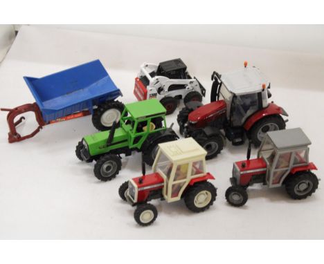 SIX BRITAINS MODELS TO INCLUDE A DEUTZ TRACTOR, A MASSEY FERGUSON 362 TRACTOR, A MASSEY FERGUSON 5613 TRACTOR, A MASSEY FERGU