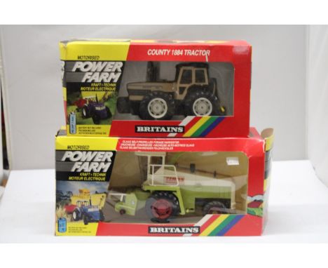 TWO VINTAGE BRITAINS 1:32 SCALE MODELS TO INCLUDE A MOTORISED POWER FARM CLAAS SELF-PROPELLED FORAGE HARVESTER, NO. 9323 AND 