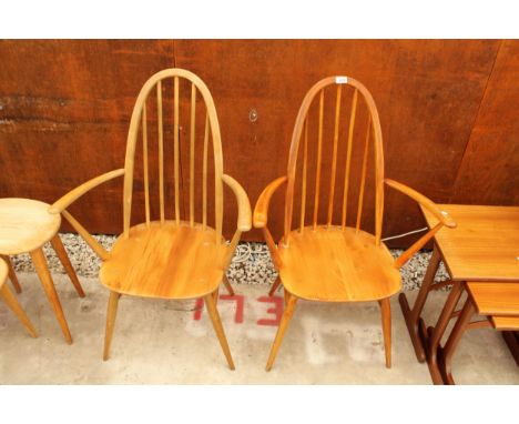 A PAIR OF ERCOL QUAKER STYLE ELBOW CHAIRS