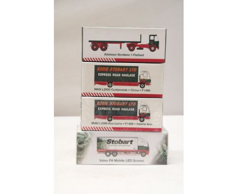 THREE ATLAS EDITIONS EDDIE STOBART SPECIAL EDITION COLLECTOR'S MODELS 1/76 SCALE TO INCLUDE, MAN CURTAINSIDE, MAN BOX LORRY, 