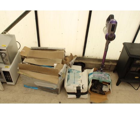 AN ASSORTMENT OF ITEMS TO INCLUDE TWO PRINTERS, A STICK VACUUM AND AN OUTSIDE LIGHT ETC