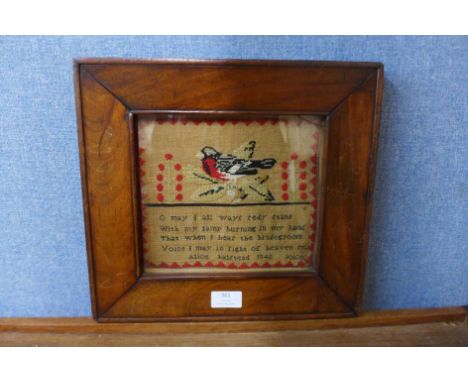 A Victorian sampler by Alice Halstead, 1840, framed 