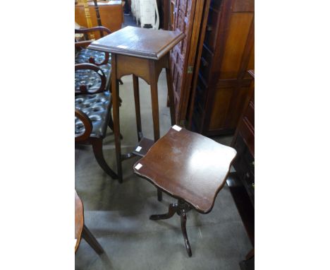 A mahogany jardiniere stand and a tripod table 