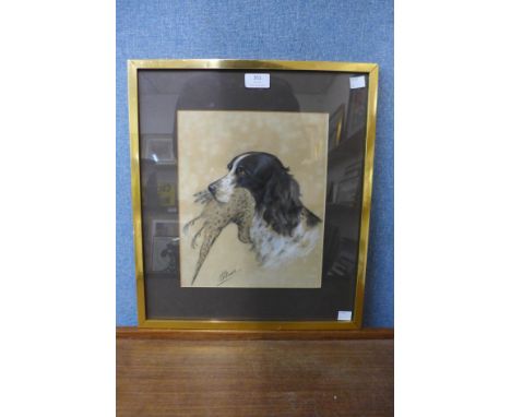 L.W.J.Mason, portrait of a hunting dog and game, pastel, framed 