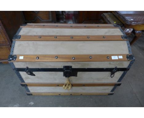 A beech, metal and suede mounted steamer trunk 