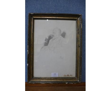 Attributed to John Pettie, R.A., pencil sketch of a gentleman, 33 x 24cms, framed 