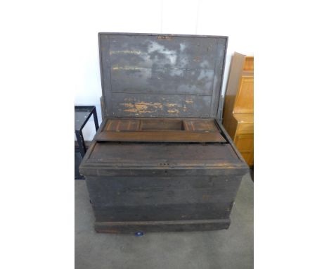 A large Victorian fitted pine tool chest and tools 