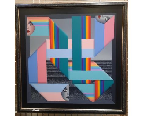 LARGE ABSTRACT OIL ON CANVAS 124.5CMS (H) X 124.5CMS (W) APPROX