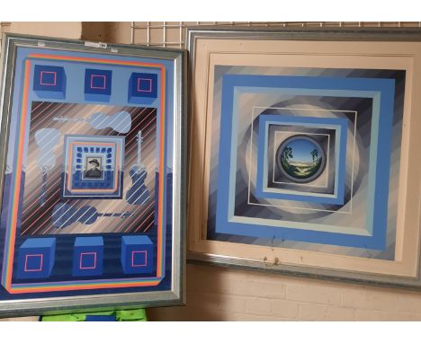 2 BLUE FRAMED ABSTRACT STUDIES