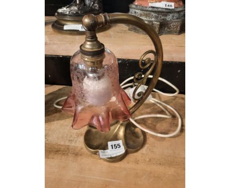 ETCHED GLASS ART NOUVEAU LAMP WITH NEW WIRING