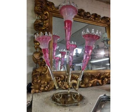 SILVER PLATE &amp; CRANBERRY GLASS EPERGNE