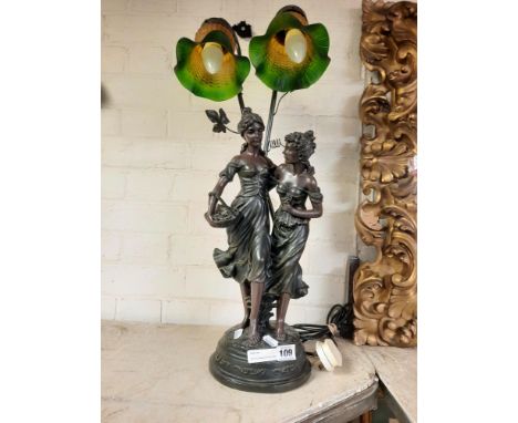 ART NOUVEAU STYLE TWIN FIGURE TABLE LAMP 63CMS (H) APPROX