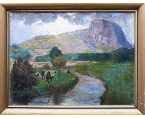 Schneider-Blumberg, Bernhard (Randendorf/Blumberg 1881 - 1956 Insel Reichenau)"Hohentwiel"; im Vordergrund die Aach; am Rand 
