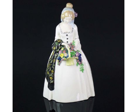 Goldscheiderfigur (Wien, ca. 1910 - 20)"Frühling"; Frau mit farbigem Blütenkorb, über den rechten Arm einen bemaltes Tuch/Sch