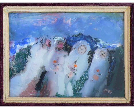 Setz, Melchior (1904 - 1989, Bodenseekreis)"Hoffnung"; Hinterglasmalerei; monogr. und dat. 75; ca. 25 x 30 cm; R (28 x 35 x 2