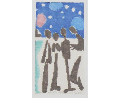 Gehr, Ferdinand (1896 Oberuzwil - 1966 Alststätten)"Figurale Komposition"; Farbholzschnitt; sign. und bezeichnet "Handdruck";