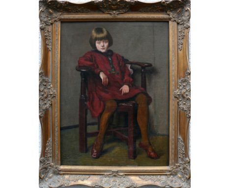 Burleigh, Charles Henry Harrison (1869 - 1956)"Portrait seiner Tochter Veronica 1935"; in einem Eckstuhl sitzend; ÖL/LW/Karto