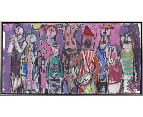 Sauerbruch, Hans (Marburg 1910 - 1996 Konstanz)"Fastnachtmusik"; ÖL/Papier/Karton; rechts oben sign.; 50 x 100 cm; R (53 x 10