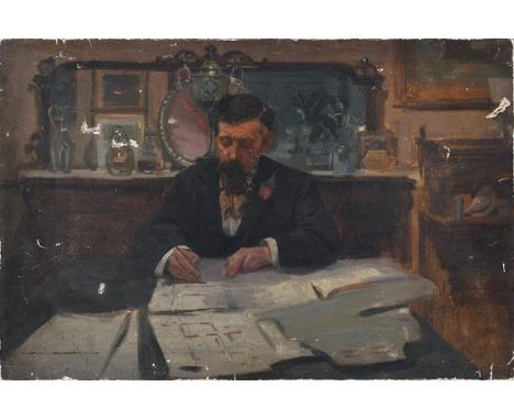 British School (early 20th century)Portrait of an architectOil on canvas, 36cm by 53.5cm, unframed