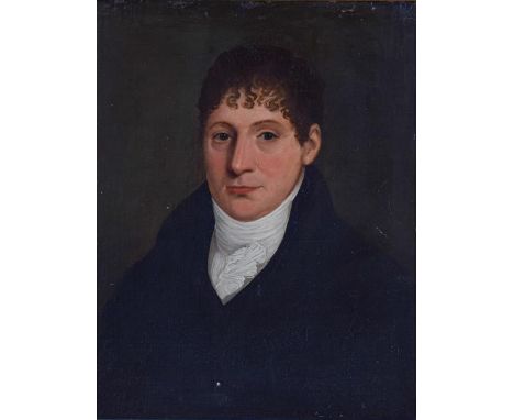 British School (19th century)Portrait of a young gentleman, head and shoulders, wearing a black jacket with white shirt and n