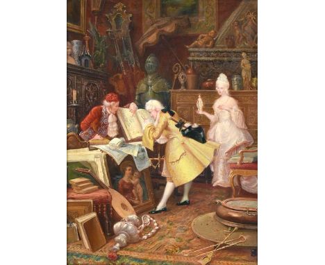 L Grazi (19th/20th century) Italian (?)Inspecting the collectionIndistinctly signed, oil on canvas 64cm by 57cm CONDITION REP