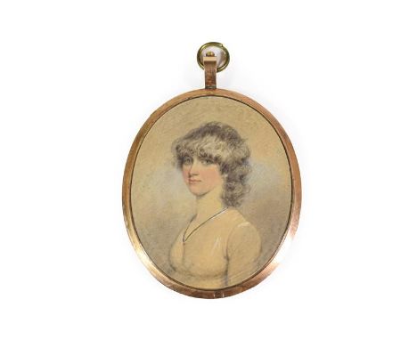 Attributed to Adam Buck (1759-1833): Miniature Bust Portrait of a Young Lady, wearing a white Empire-style dress, on ivory, o