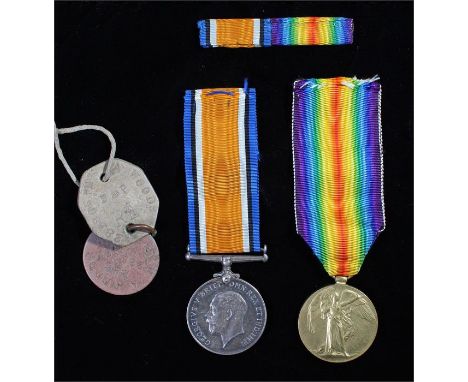 First World War pair, to include Victorian and War medal, (281905 PNR. WOODS. R.E.) together with his dog tags