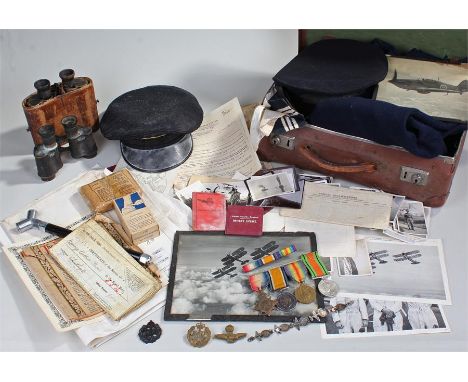 First World War trio (J.30472 G.A. FROST ORD R.N.) and Defence medal, together with his uniform for HMS George, an RAF cap, R