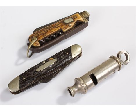 Dickinson folding penknife, with multiple tools to the stag horn handle, together with another folding knife and a Acme City 