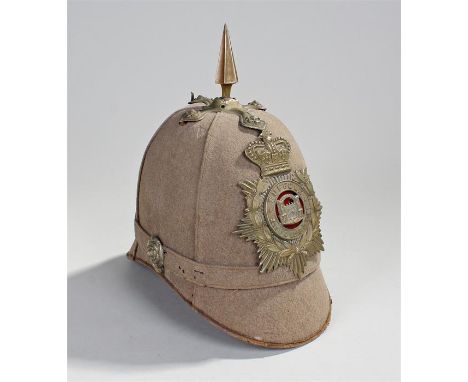 Victorian Other Ranks Grey Cloth Home Service Helmet to the 2nd Volunteer Battalion The Suffolk Regiment, the grey cloth with